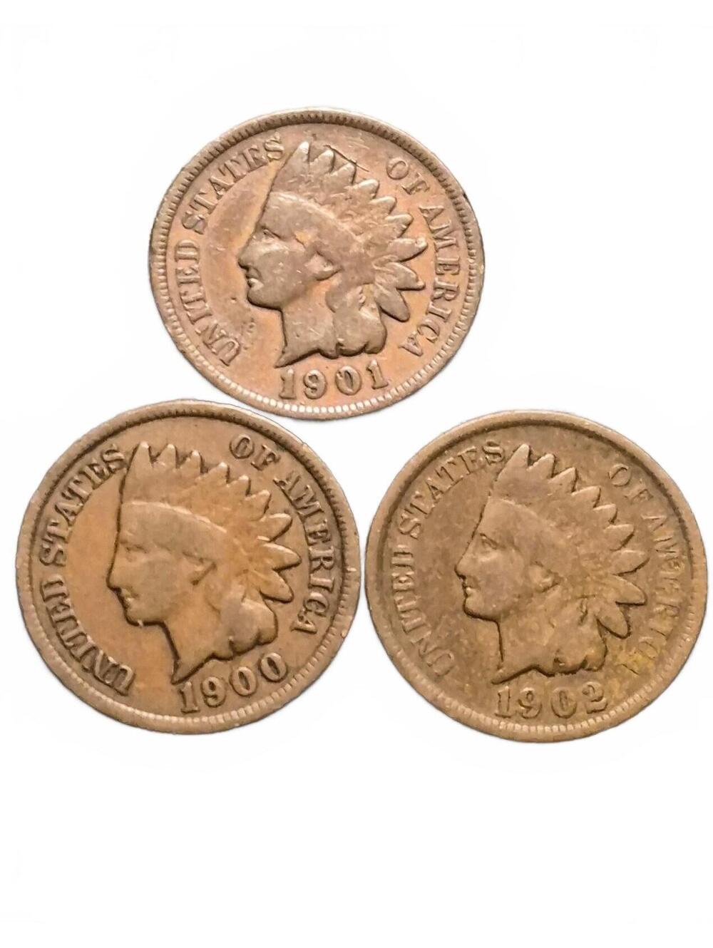 1900-1901-1902 (3) Lot Indian Head Pennies All in good condition #187